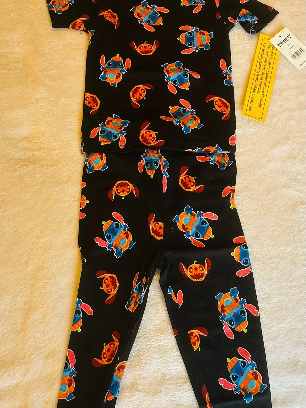 Kids Black Character-Print Pajama Set with Blue & Orange Motif